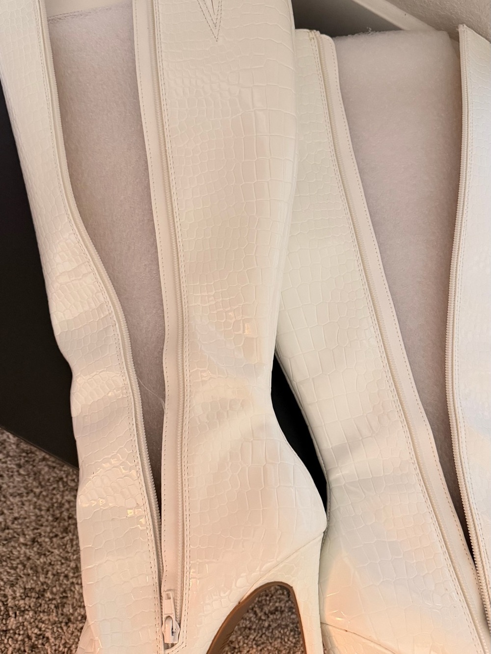 INC International Concepts White Croc-Embossed Pointed Toe Knee Boots - Picture 7 of 7
